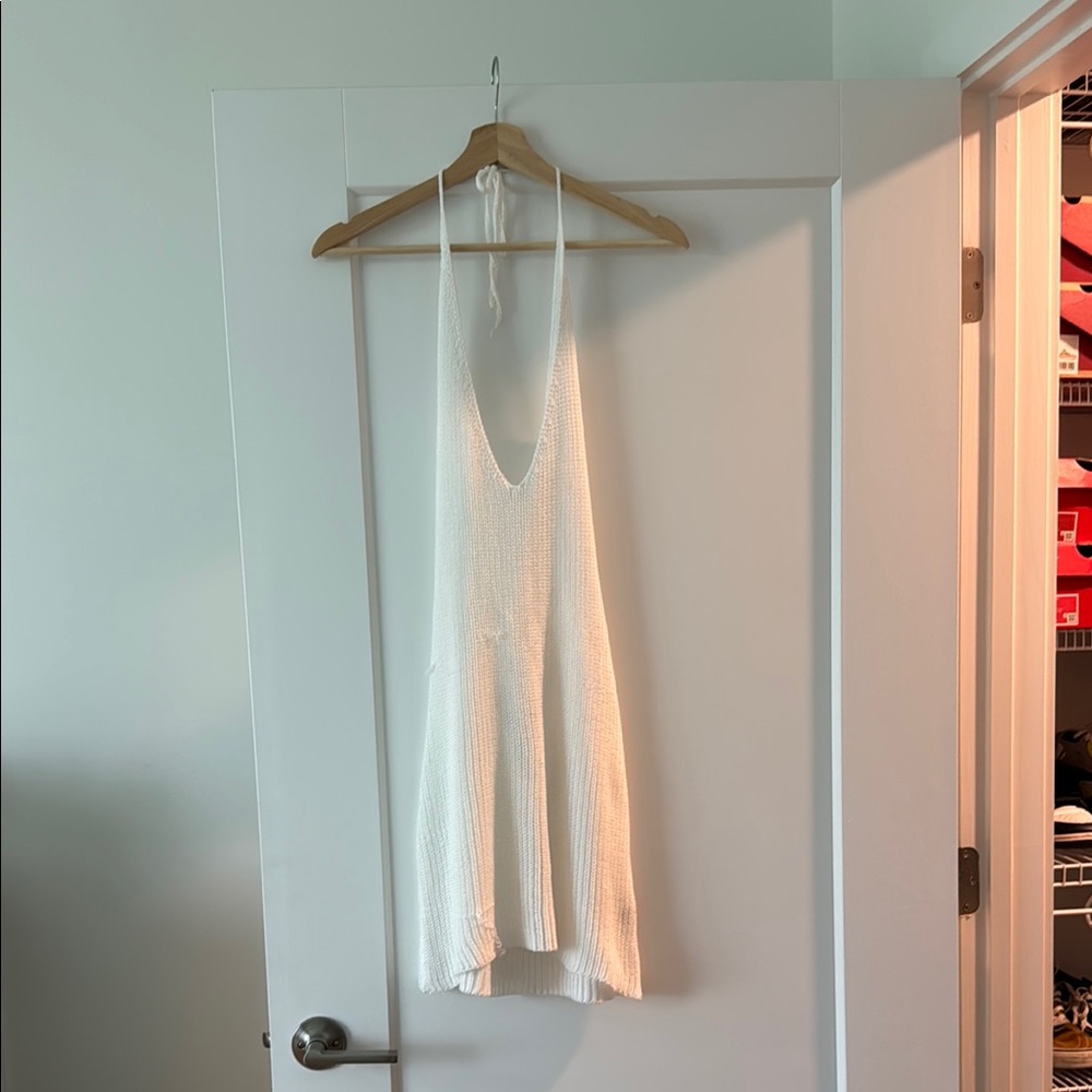 Chic White Halter Knit Dress